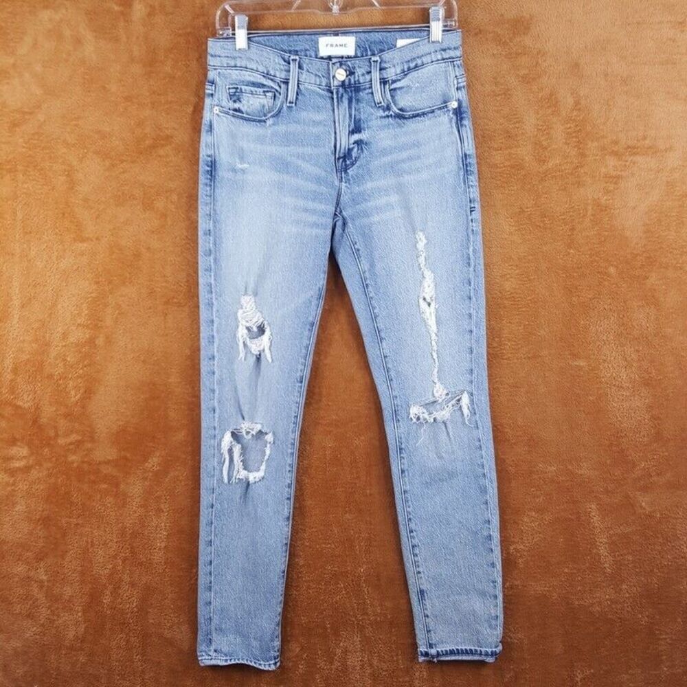 FRAME Womens Jeans Size 24 Light Wash Boyfriend LE GARCON Beldon Rips Denim